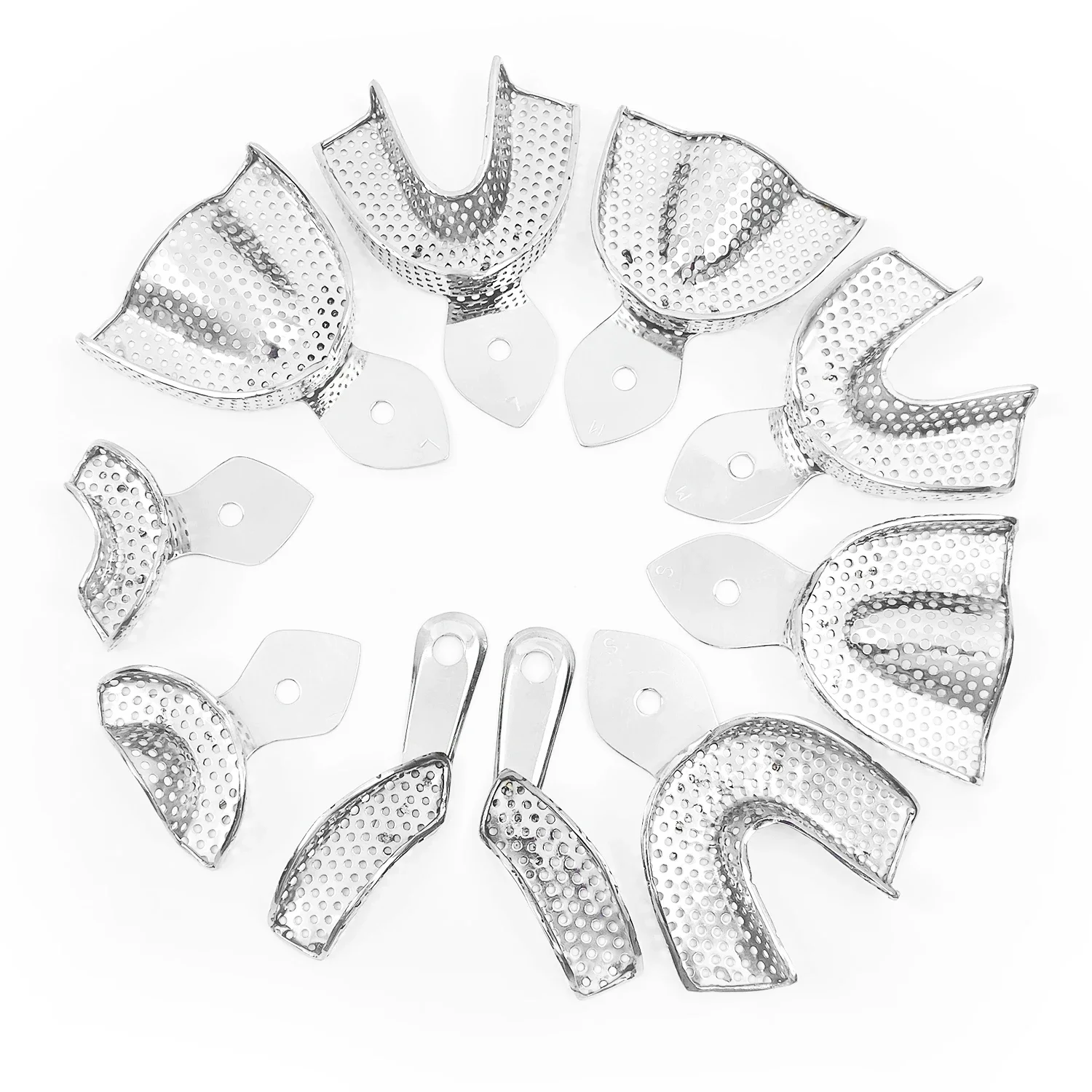 10pcs/Set JOLANT Dental Tray Denture Instrument Stainless Steel Dental Impression Trays Dental Lab Laboratory Tool Autoclavable