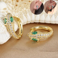 High Quality Stainless Steel Green Crystal Zirconia Snake Hoop Earrings for Women Fashion Chic Animal Party Jewelry Accessories