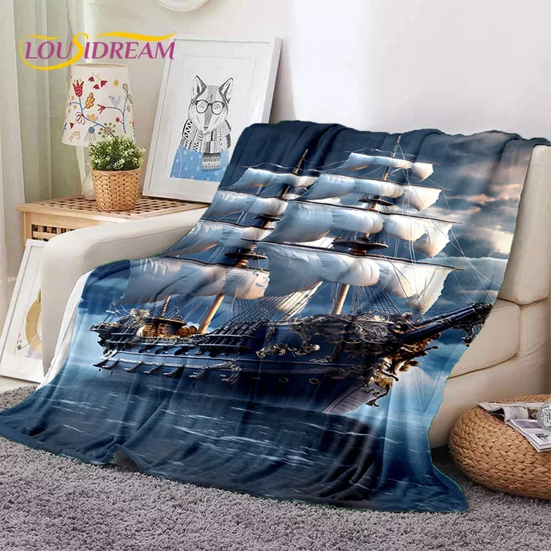 Ancient Pirate Ship Boat,Barque,Sailboa Soft Flannel Blanket,Throw Blanket Comfortable Blanket for Picnic Beds Sofa Home Bedroom