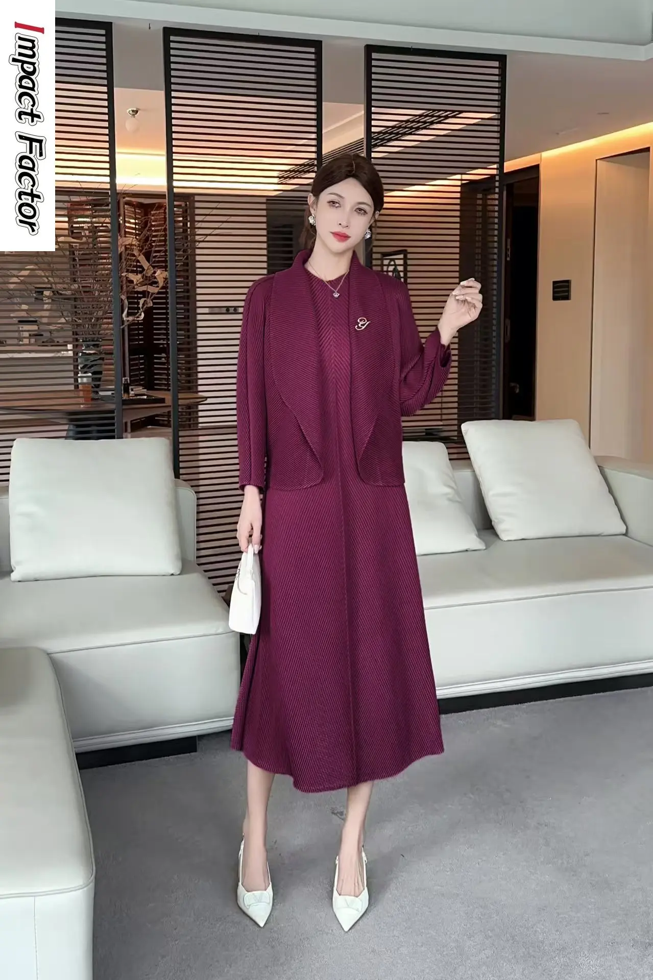 

Miyake плиссированный дизайн, элегантное свободное платье из двух частей с длинными рукавами и принтом, осень 2021, новый женский костюм