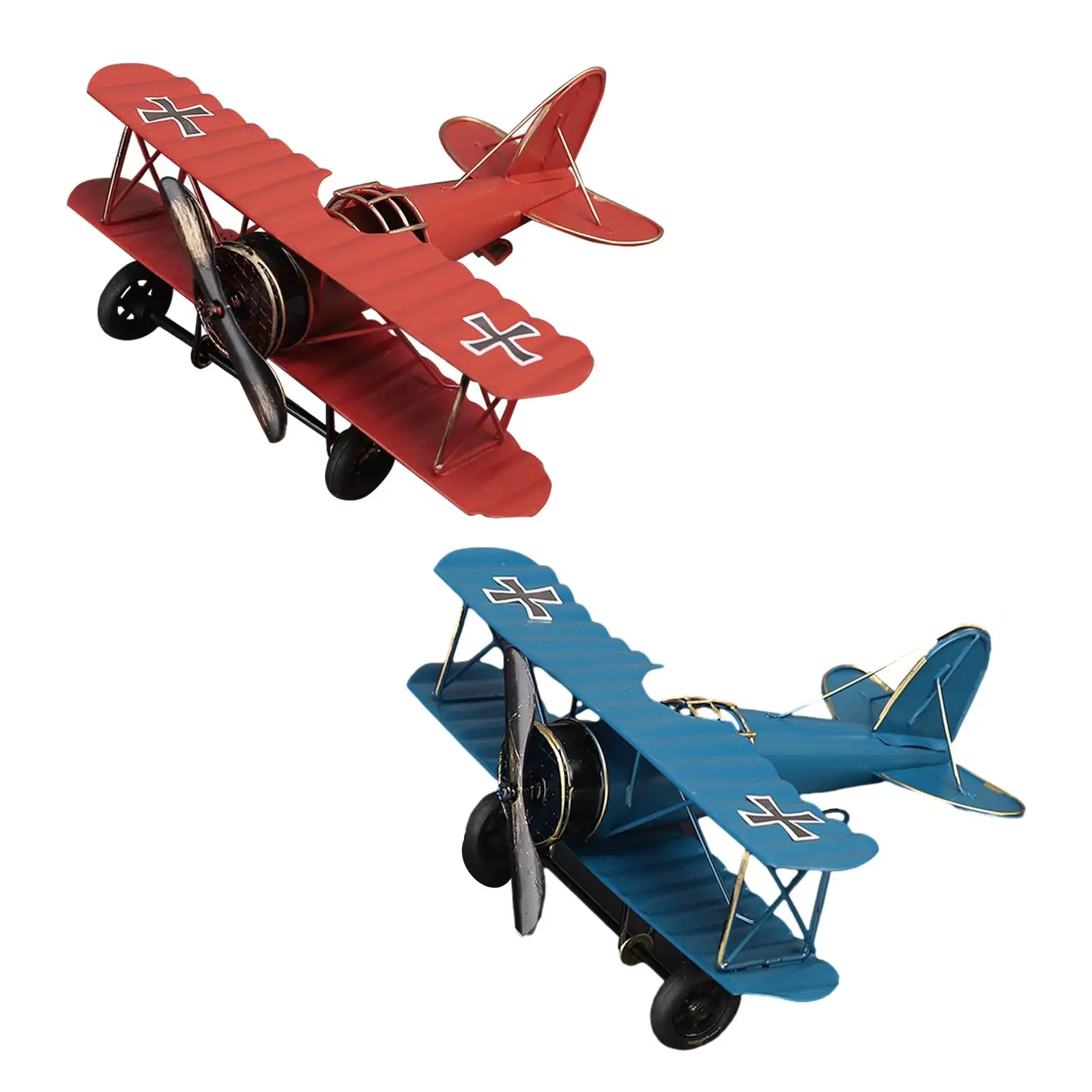 Vintage Airplane Model Plane Handicraft Ornament, Metal Decorative, Iron Aircraft Biplane for Desktop, Office Shelf