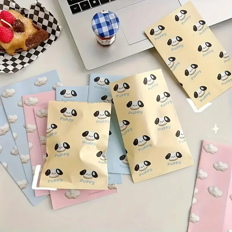 50pcs Gift Bag Cute Cartoon Pattern Gift Paper Bag Baking Small Item Storage Bag Snack Zipper Packaging Bag