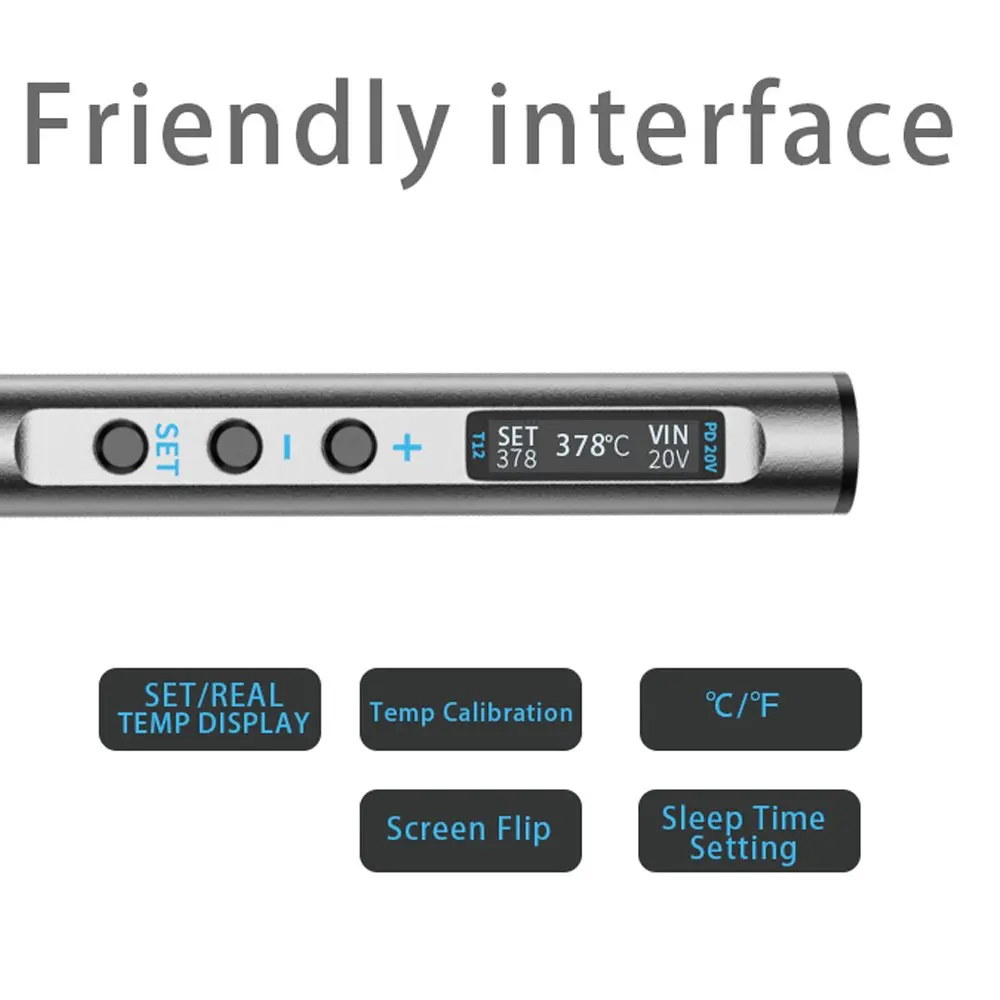 Imagem -05 - Estação de Solda de Ferro de Solda Elétrica Inteligente Corpo de Metal Cnc Display Oled Temperatura Ajustável Tipo-c Pts100 T12 pd 65w