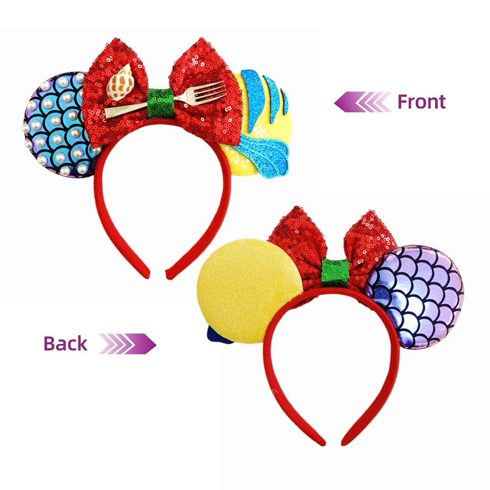 ミッキーマウス耳ヘッドバンドマーメイドシリーズ女性用パーティーヘアアクセサリーミニーマウススパンコールリボンヘアバンドキッズギフト