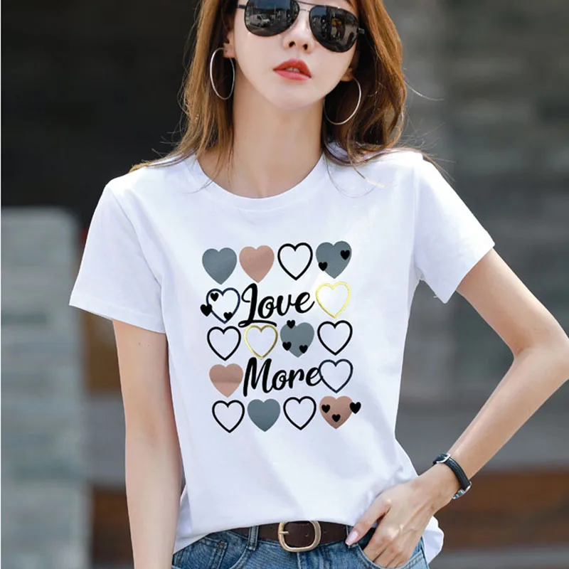 Printing Short Sleeve White T-shirt Women O Neck Casual Tshirts Loose Tops Female Summer Korean Style Woman Clothing Camisetas
