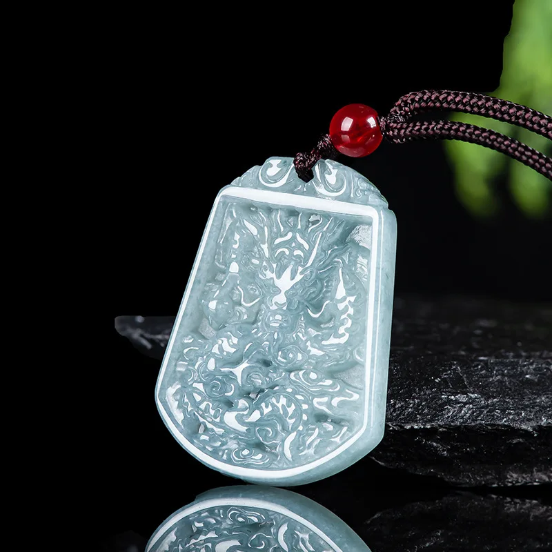 Natural A-grade Jade Blue Water Small Dragon Brand Zodiac Dragon Pendant Ice Seed Jadeite For Men's Gifts Women's Jewelry