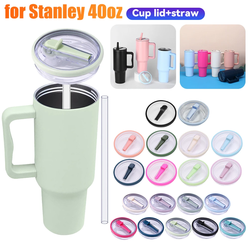 40oz Tumbler Flip Straw Lid Replacement for Stanley Quencher H2O Spill Proof Splash Resistant Tumbler Lids Reusable Straw Cap