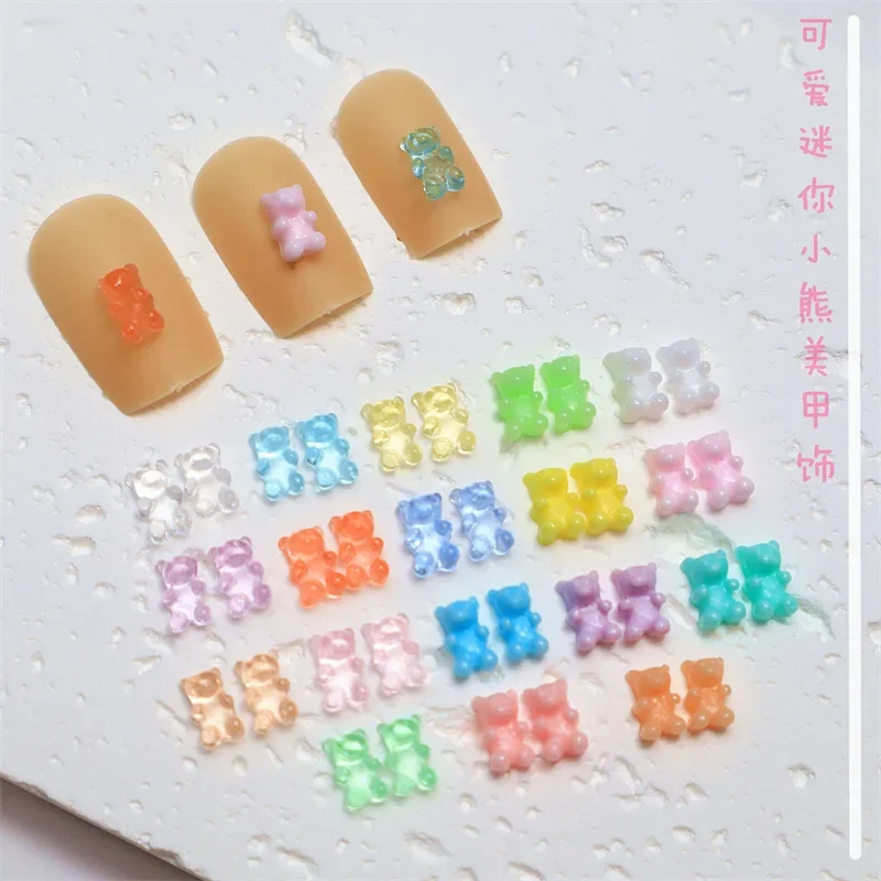 50pcs Jelly Bear Nail Charms Resin Flatbacks Candy Bear Nail Art Decorations Kawaii Bears DIY Accessories Press On Nails Parts