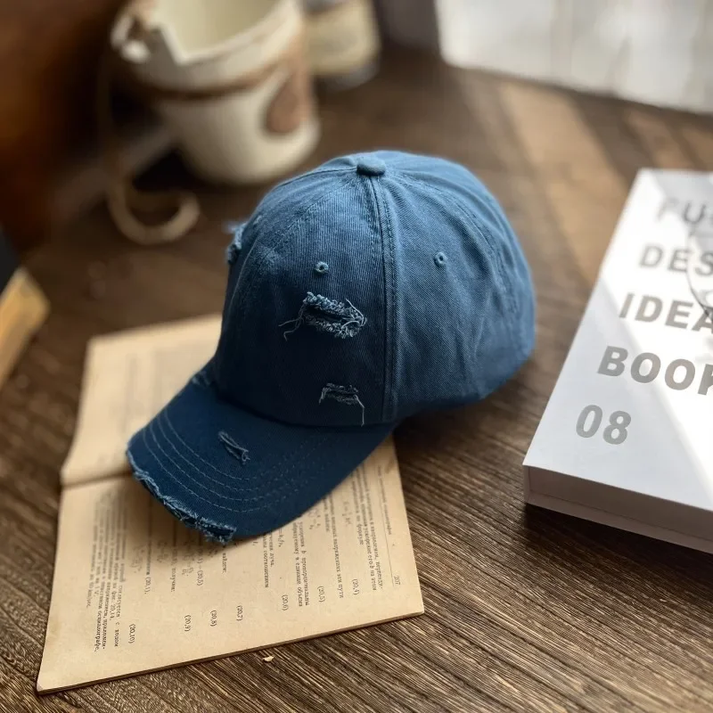 Retro Tattered Jeans Baseball Hat Male Sun Hat Soft Top Denim Sun-Poof Peaked Cap Female Fashion Brand