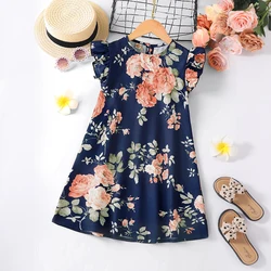 Girls Summer Fashion Thin Holiday Leisure Sleeveless Fragmented Flower Print Dress Comfortable Skirt Children's Clothing