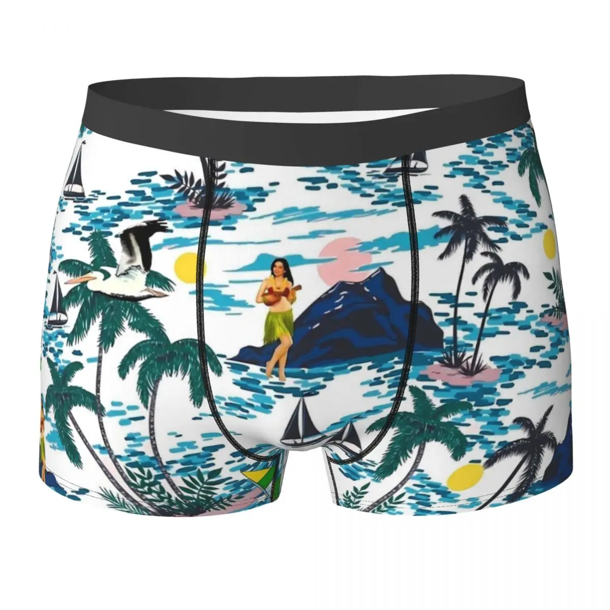 Tropical Hawaiian Palm Trees Underwear Sexy Panties Printed Boxer Brief Pouch Men Large Size Boxershorts