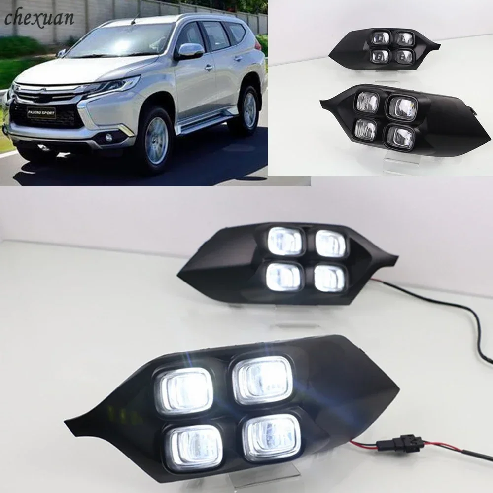 New！ CSCSNL 1Pair Car LED light For Mitsubishi Pajero Sport 2016 - 2019 Daytime Running Light DRL Lamp with yellow signal fog la