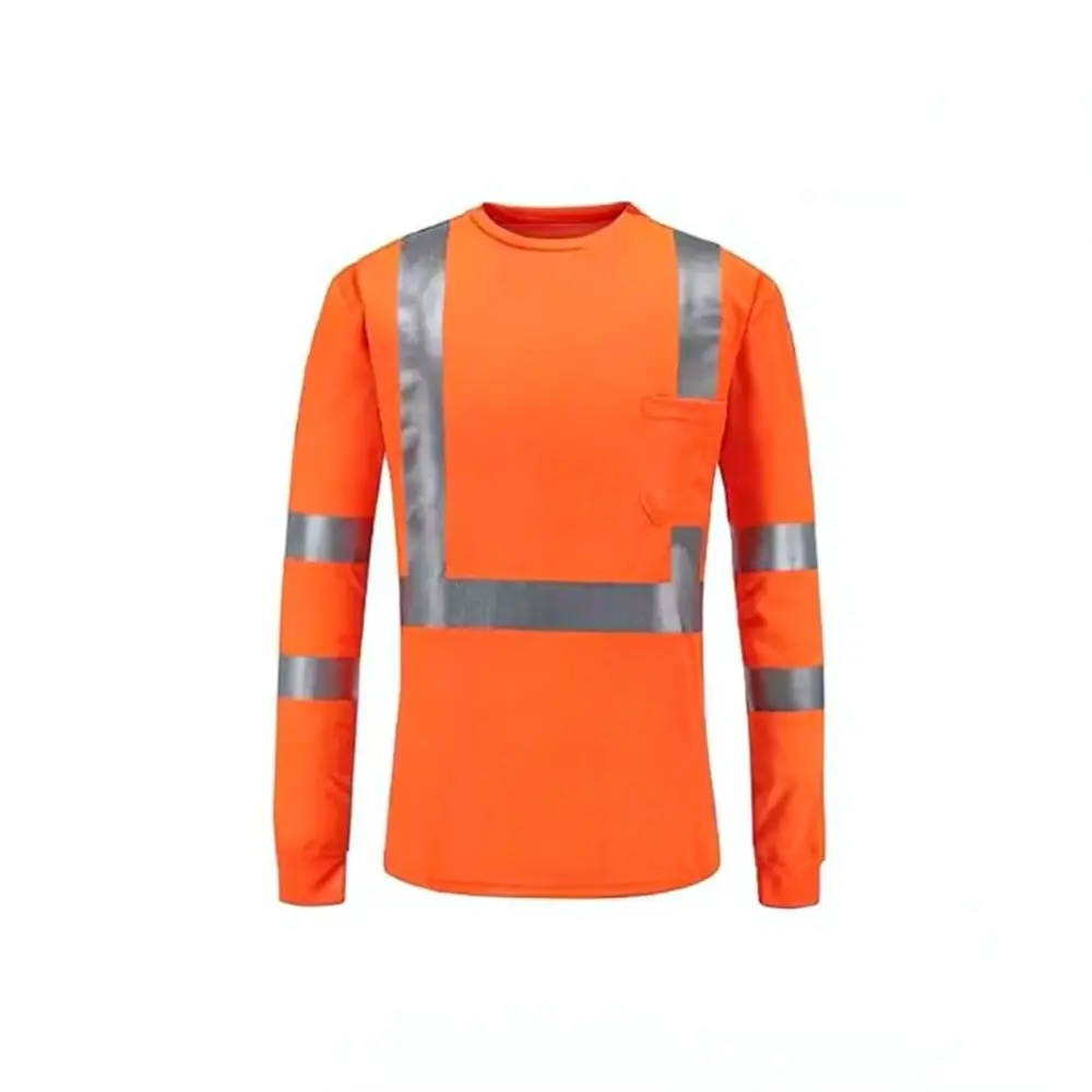 Reflective Safety Work T Shirt Construction Uniform Breathable Cotton Tee For Outdoor Worker Warehouse Logistics Traffic Duty