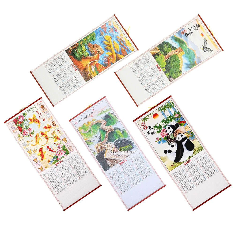 

5 Pcs Year of The Snake Hanging Scroll Calendar Daily Monthly Chinese Paper for Wall Delicate Office