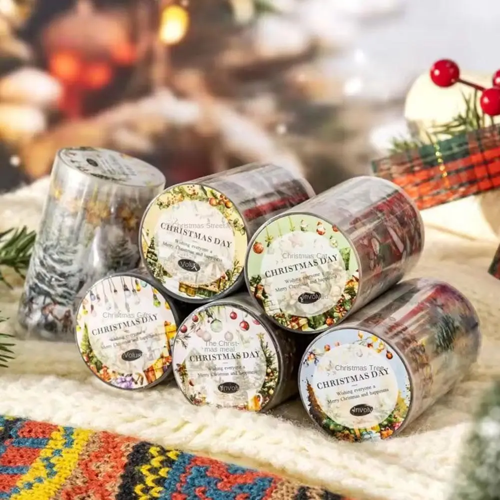 1 Roll Mr. Paper Christmas Landscape Masking Tape PET Decoration Anime Handbook Tape Cat Home Stationery Gift Christmas Eld N8S3