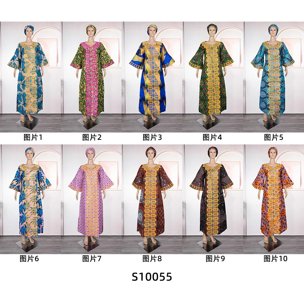 African Clothes for Women 2024 New Plus Size Dashiki Ankara Embroidery Bazin Riche Design Wedding Party Dresses with Headscarf