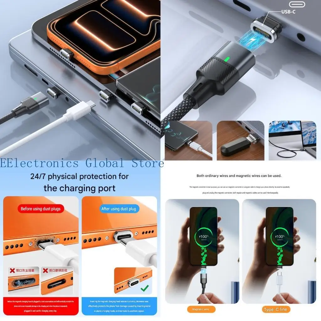 462B Integrated Design Type C Dust Cover Converter, Full Feature 24Pin Straight Through USB C Adapter Support Vehicles & Video