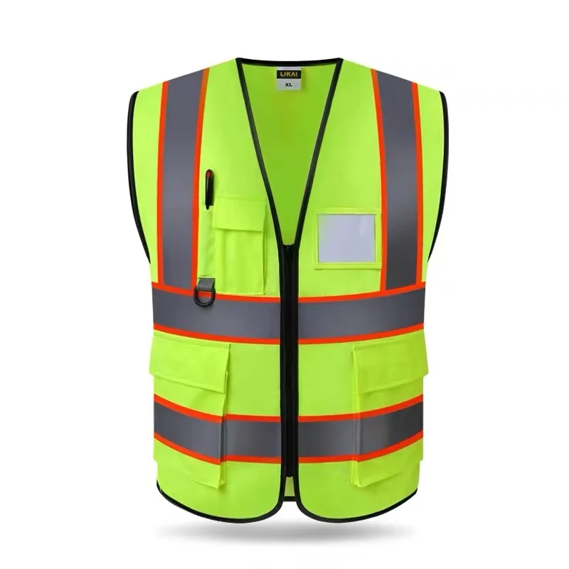 High Visibility Reflective Vest Zippered Construction Worker Safety Clothing Traffic Motorcycle Reflective Vest