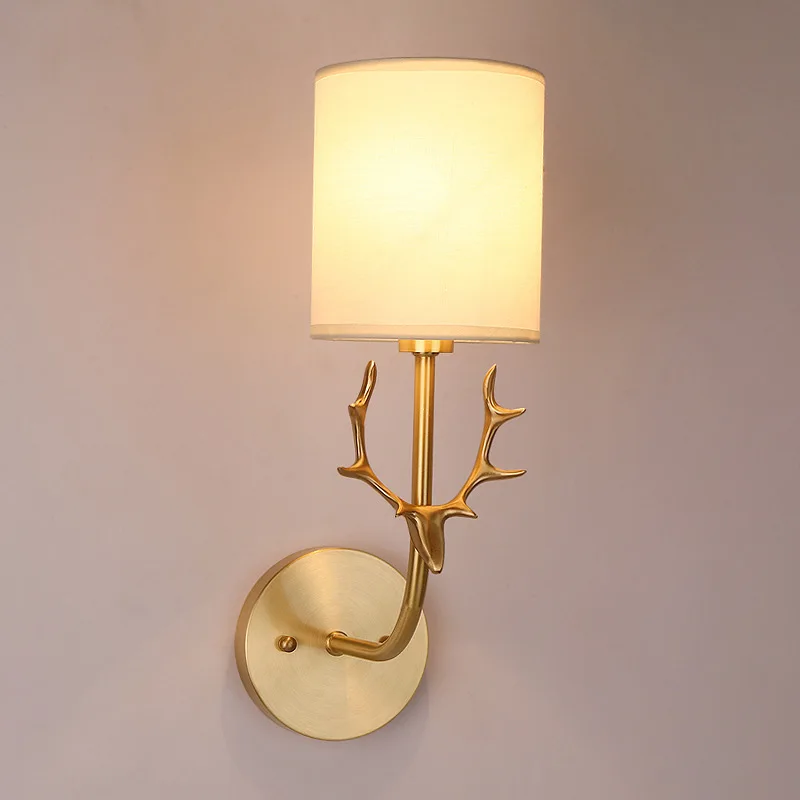 

American-style All-copper Antlers Corridor Aisle Living Room Wall Lamp Deer Head Bedroom Bedside Wall Lamp