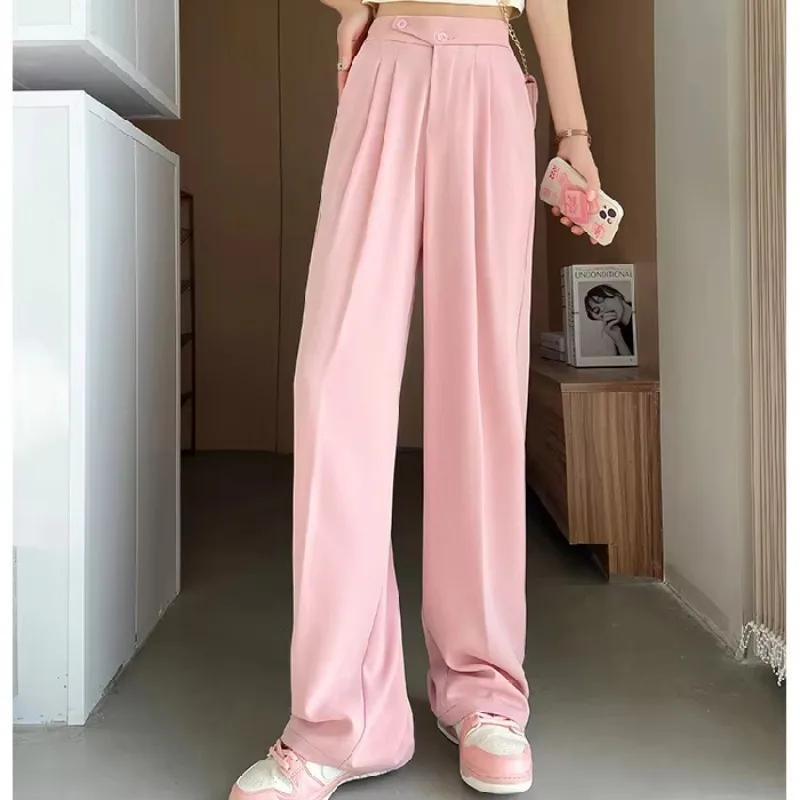 Korean Fashion Office Trousers For Women Spring Summer High Waist White Straight Stacked Pants Women's Trousers Y2k Streetwear