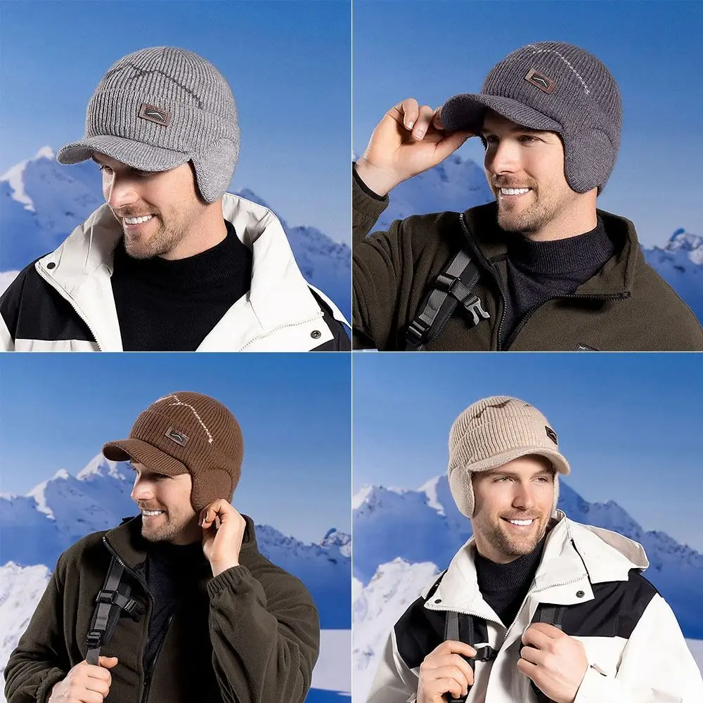 Plush Lined Peaked Cap Trendy Windproof Thicken Knitted Cap Winter Warm Breathable Berets Hat Winter