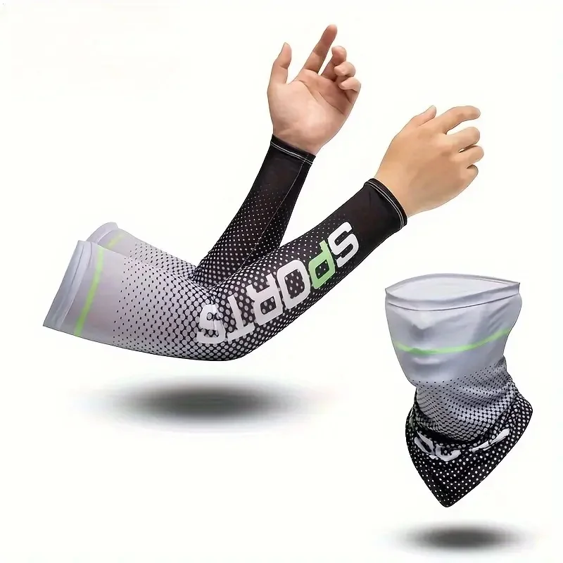 3PCS Set Summer Sunscreen Ice Silk Sleeves Men's High Elastic Thin Breathable Arm Sleeves Suitable For Fishing Cycling Running