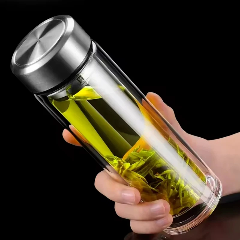 

350 мл/450 мл двойной высокотемпературный чайник из боросиликатного стекла, спортивная бутылка «сделай сам», термос с фильтром из нержавеющей стали, коммерческий