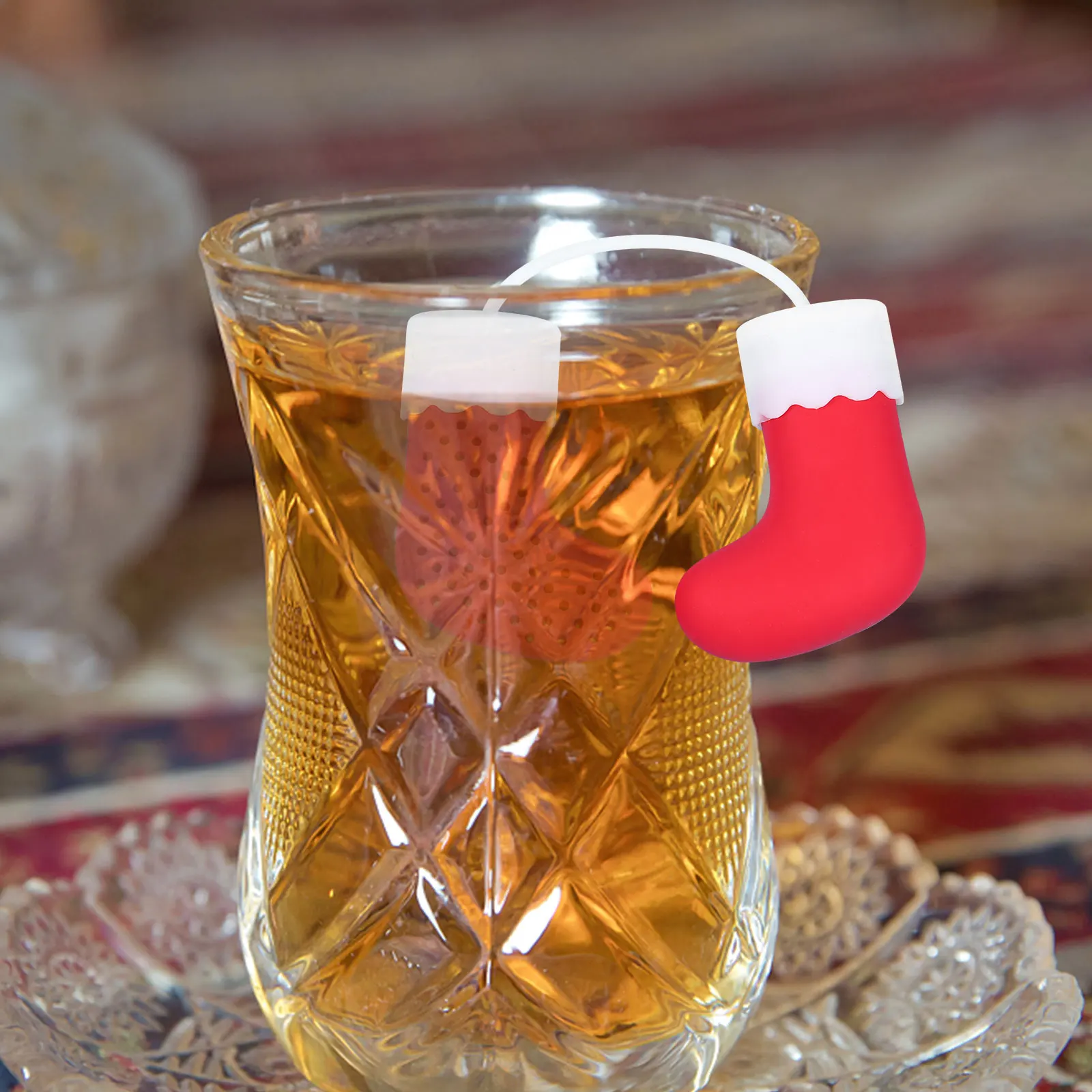 عيد الميلاد جورب الشاي بروير Infuser لعيد الميلاد ورقة تصفية هلام السيليكا مصفاة أوراق الشاي السفر