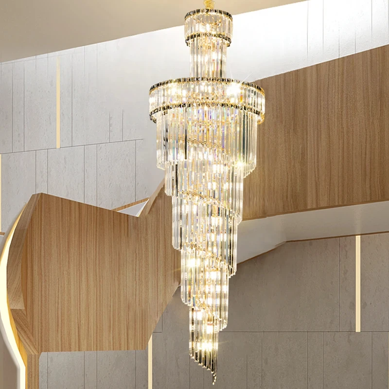 European Duplex Chandelier Light Luxury Atmosphere Villa Hotel Jump Floor Hollow Building In The Middle Floor Crystal Chandelier