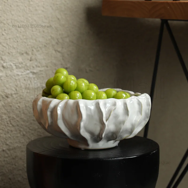 フランスのクリエイティブな陶器のフルーツプレートオーナメント、リビングルームの玄関コーヒーテーブル、ホームストレージアートトレイ、ソフトデコレーション