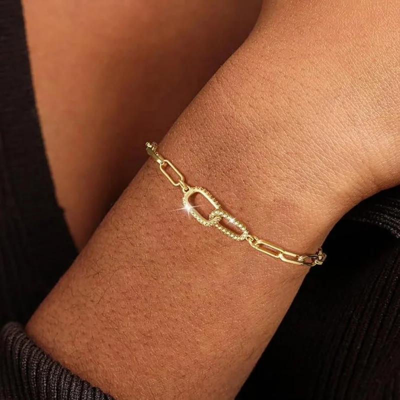 14-vergoldetes Zirkon-Büroklammer-Kettenarmband für Damen, modisch, Retro, exquisites verstellbares Armband, Schmuck, Accessoires, Geschenk