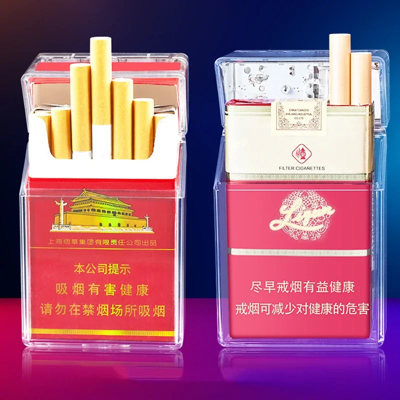 New Transparent Cigarette Case with Lighter All-in-one Machine 20 Standard Cigarettes Creative Windproof Cigarette Lighter