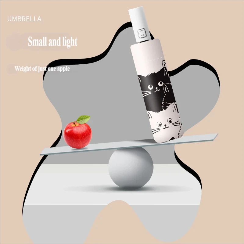 Creative Cartoon Digital Printed 3-Fold Fully Automatic Umbrella, 8-Rib Portable Sun & Rain Dual-Use Sunscreen Umbrella