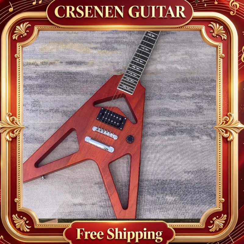 Free Shipping Electric Guitar Red Hollow V Shape HH Pickups Chrome Hardware Rosewood Fingerboard Beginner Gift Birthday Present