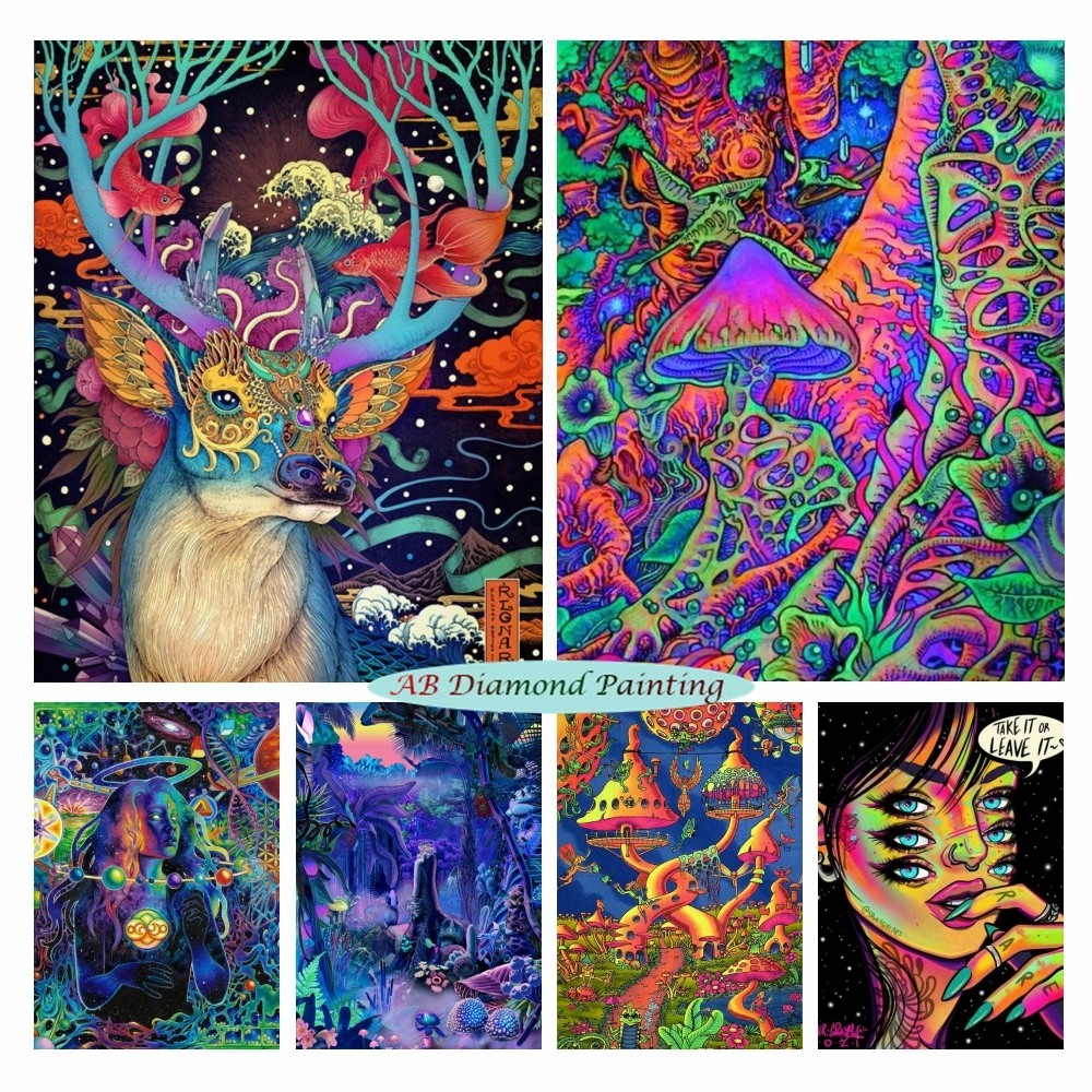 Psychedelic Poster 5d AB Diamond Painting Pandora Blacklight Mushroom Wall Art Diamond Embroidery Cross Stitch Kit Home Decor