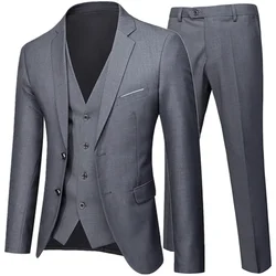 Business Suit Jacket Coat Blazers Trousers Waistcoat Men Wedding Three Pieces Pants Vest Large Size Professional Dress 3 Pcs Set