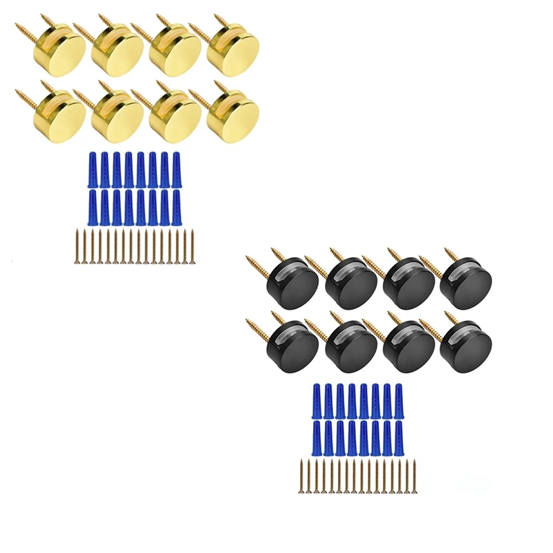 Монтажное оборудование для безрамного зеркала 3-5 мм. Комплект из 8 двухвинтовых крепежных комплектов для крепления зеркала с винтами и анкерами. Простой в использовании, золотой.