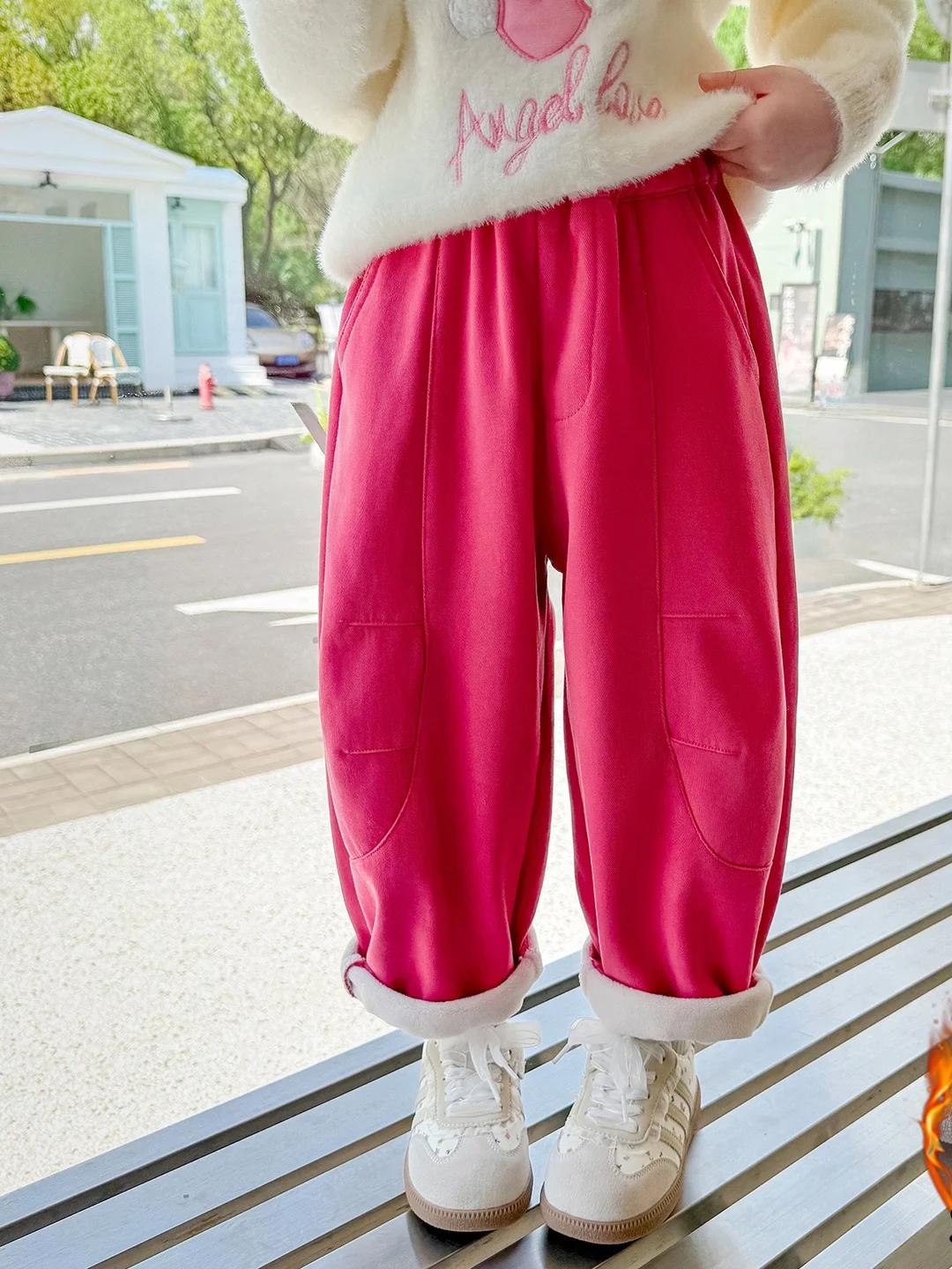 Pantaloni casual adatti per ragazze invernali Pantaloni lunghi a vita alta patchwork foderati in Fce caldi per bambini di età inferiore a 7 anni