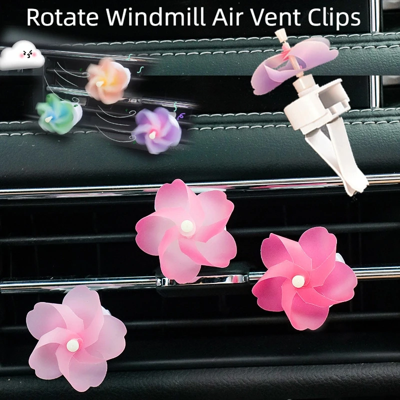3 PCS Rotate Windmill Car Air Freshener Vent Clips Cute Air Vent Clip with Fragrance Pad Vehicle Air Outlet Interior Decoration