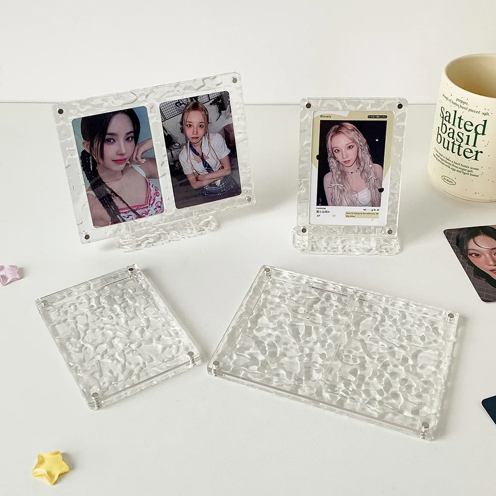 

Simple Water Ripple Transparent Desktop Card Holder Ornament Acrylic Double Card Display Frame Student Diy Magnetic Card Brick