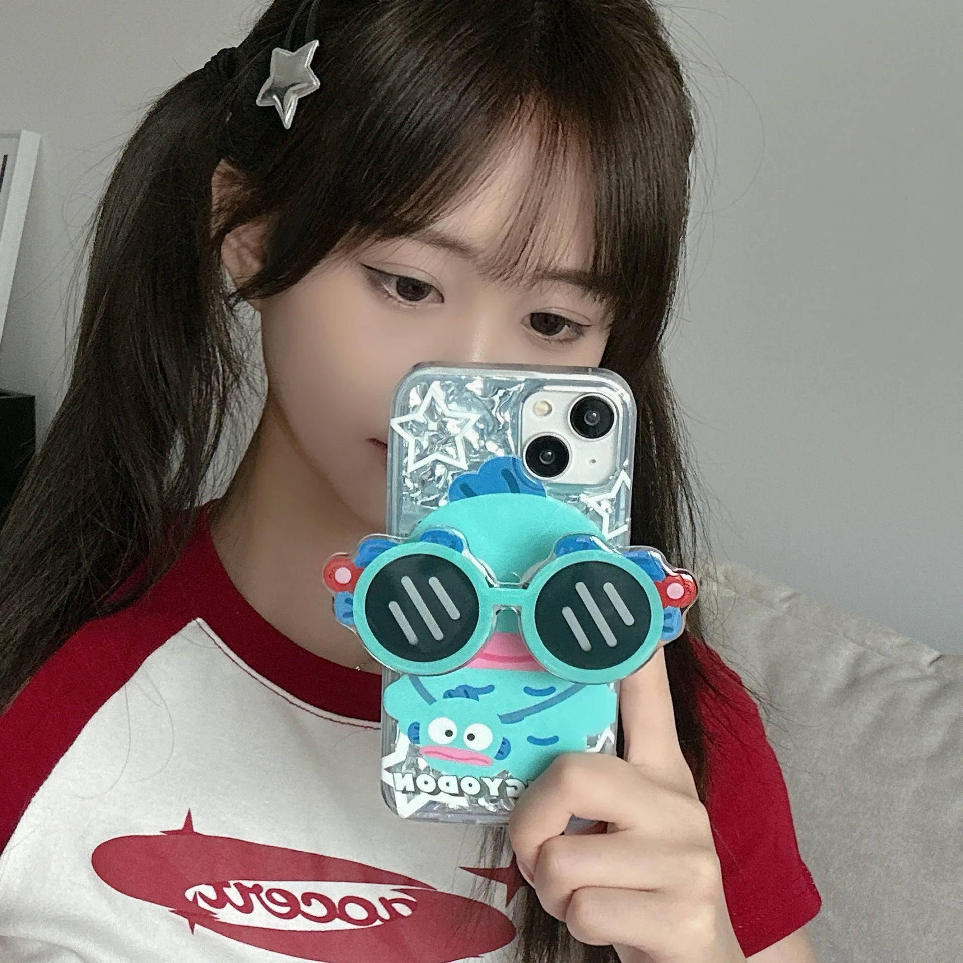 Sanrio Cute Hangyodon Cartoon Anti-Fall Phone Cover for Iphone 11 12 13 14 15 promax Mobile Phone Case with Sunglasses Holder