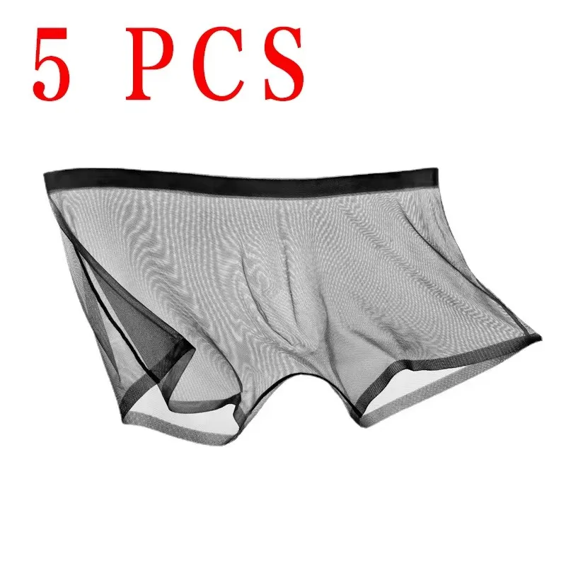 5 PCS Men's Underwear Transparent Boxers Bulge Ice Silk See Through Underpants Sexy Briefs Low Waist Panties Intimates LingeRIE