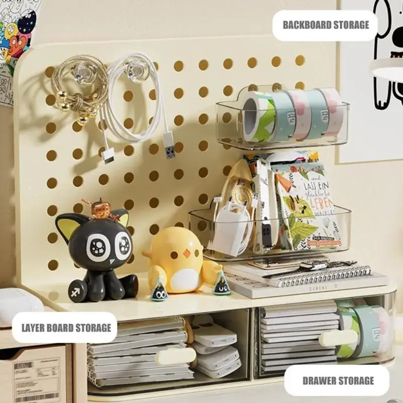 Pegboard Storage Rack with 2 Drawer Easy to Assemble Space Saving Storage Case