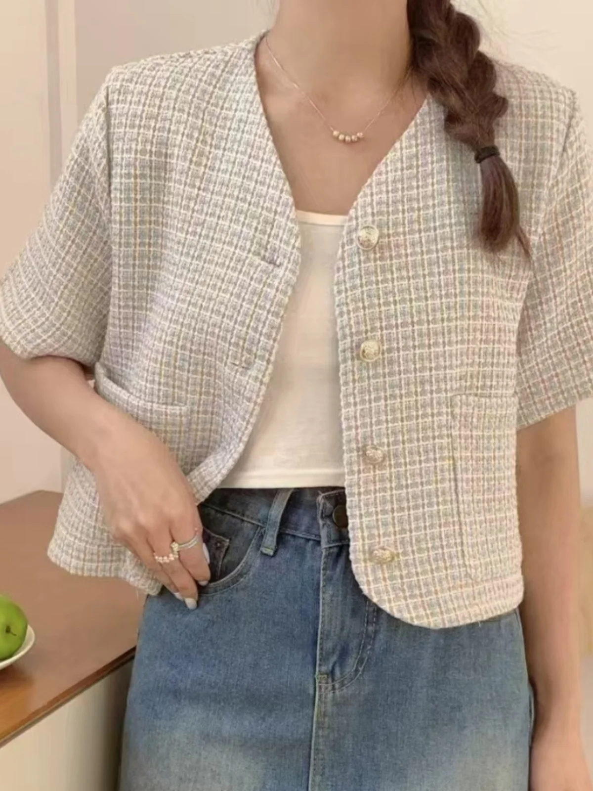 

Loose Plaid Suit Jaet Women's Single Button Small Fraance Sle Anti-Aging Personali Match ket Top Commute Sle