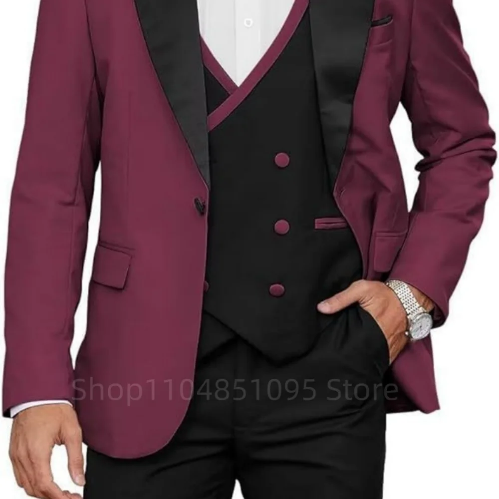 Ternos de casamento azul real masculinos, padrinhos casuais, smoking de casamento de noivo, jaqueta blazer, colete, fantasia de calças, 3 peças