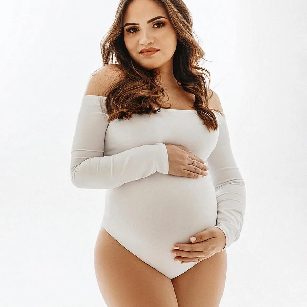 

Materni One-Piece Suit Sexy oulder Bared One-oulder High Waist Long Sve ort Dr for Pregnant Women Photo oot