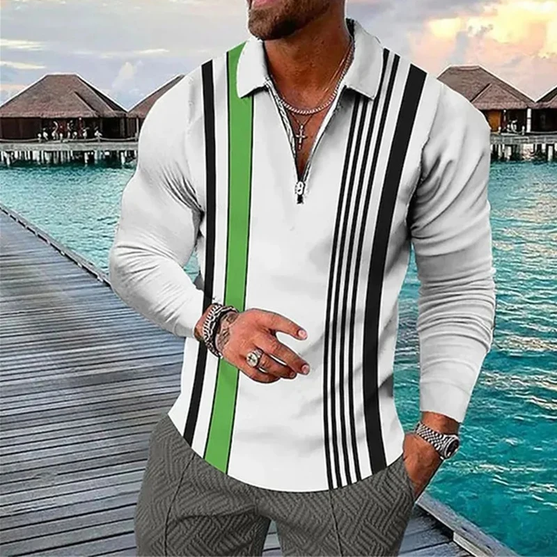 100% Polyester Summer Men Casual Long Sleeve Polo Shirt Men Sport Lapel Business Golf Polos Shirt Tops