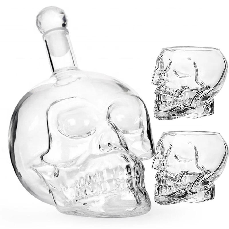 Decantador de cristal con cabeza de Calavera, vaso de chupito de vino, bebidas, botella de Vodka, bares de Whisky para fiesta en casa, Vasos