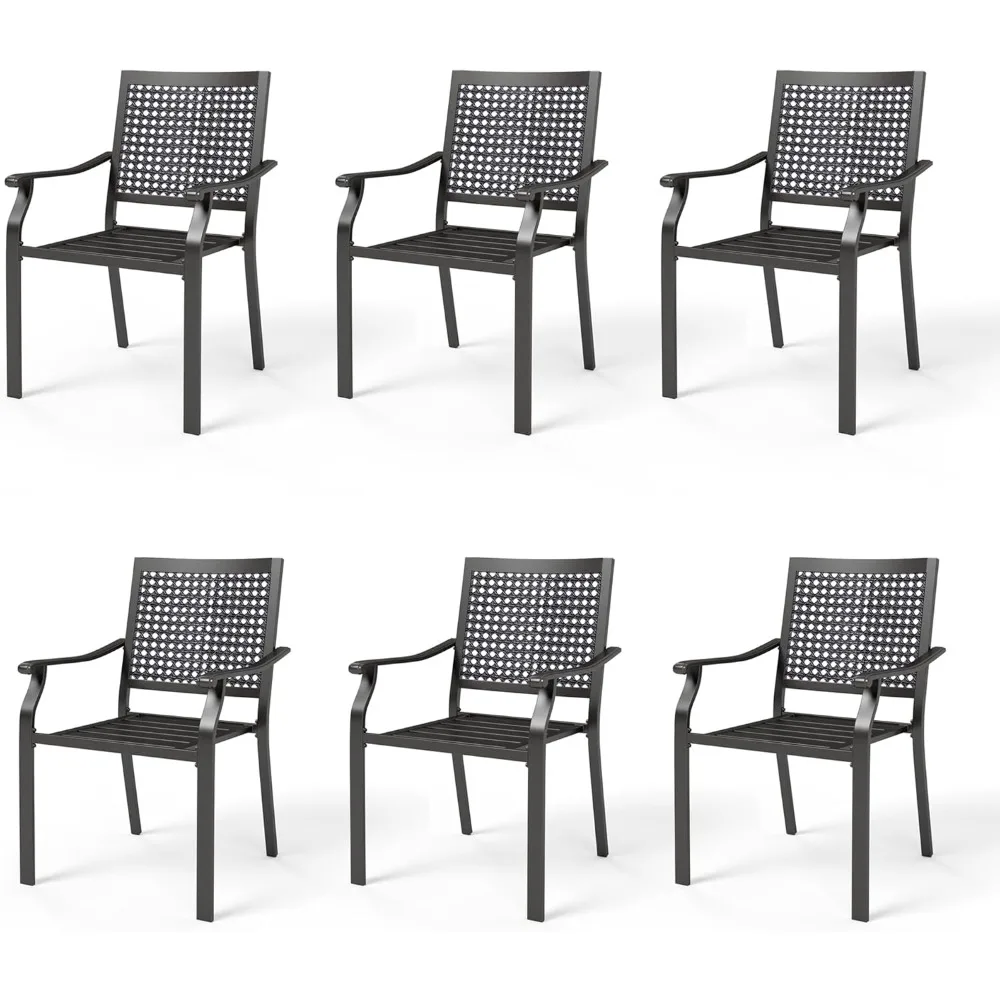 outdoor dining chairs, metal patio chairs set of 6, black wrought iron stackable patio dining chairs for deck bistro porch & la