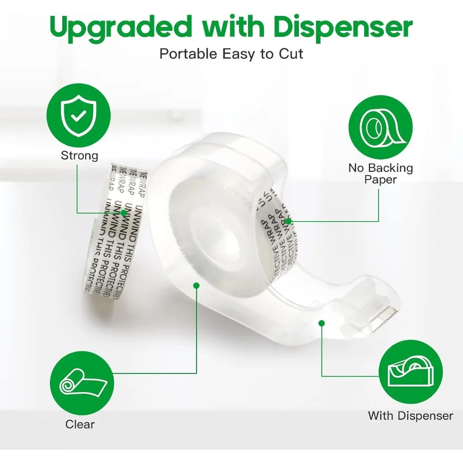 شريط مزدوج الجوانب خفيف 4 عبوات 1 2 × 300 بوصة شريط لاصق مزدوج ضيق مع موزع للحرف اليدوية ومشاريع الفنون والهدايا Wra